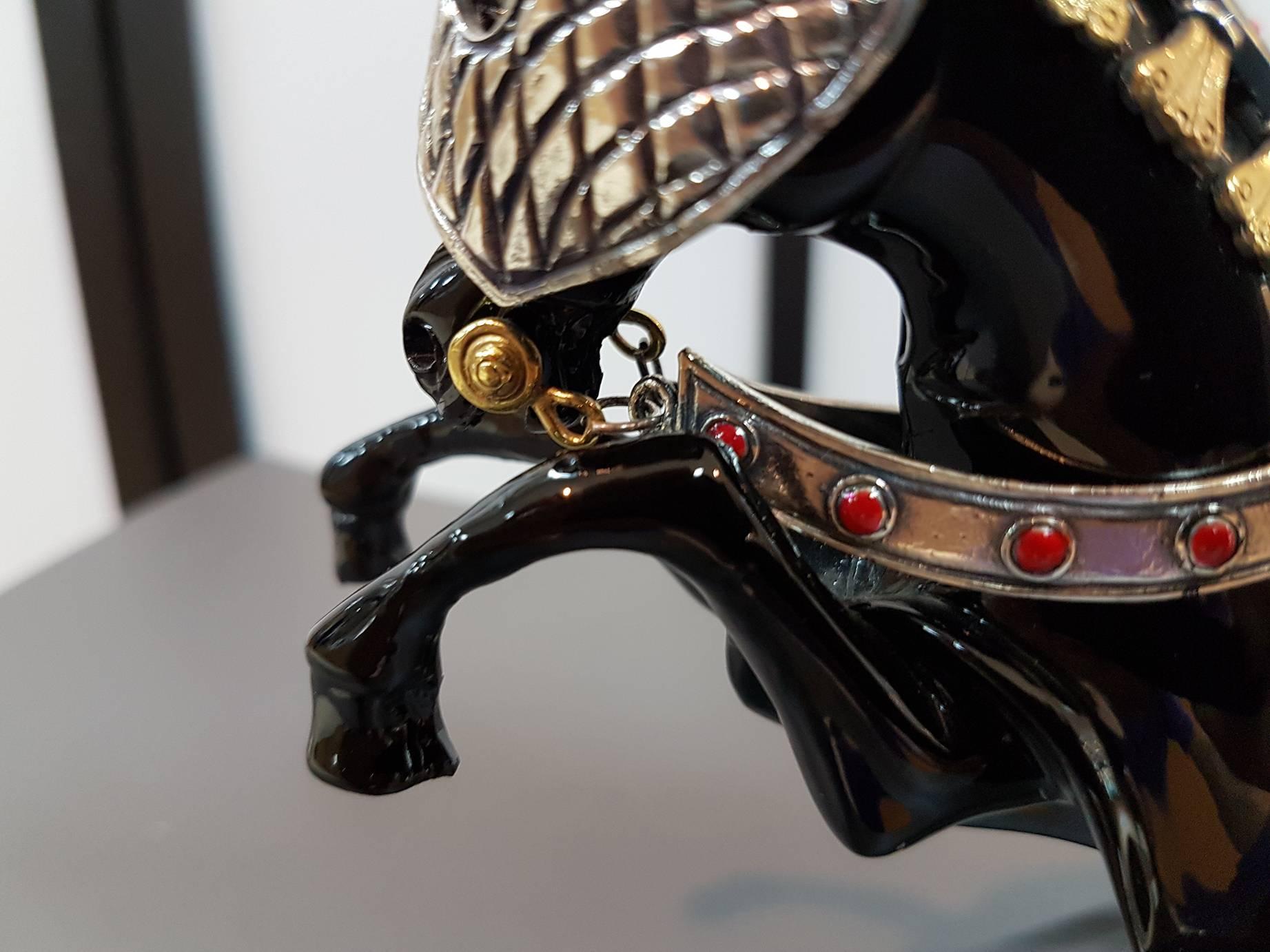 20th Century Made in Italy Sterling Silver Horse and Knight Armour In Excellent Condition In VALENZA, IT