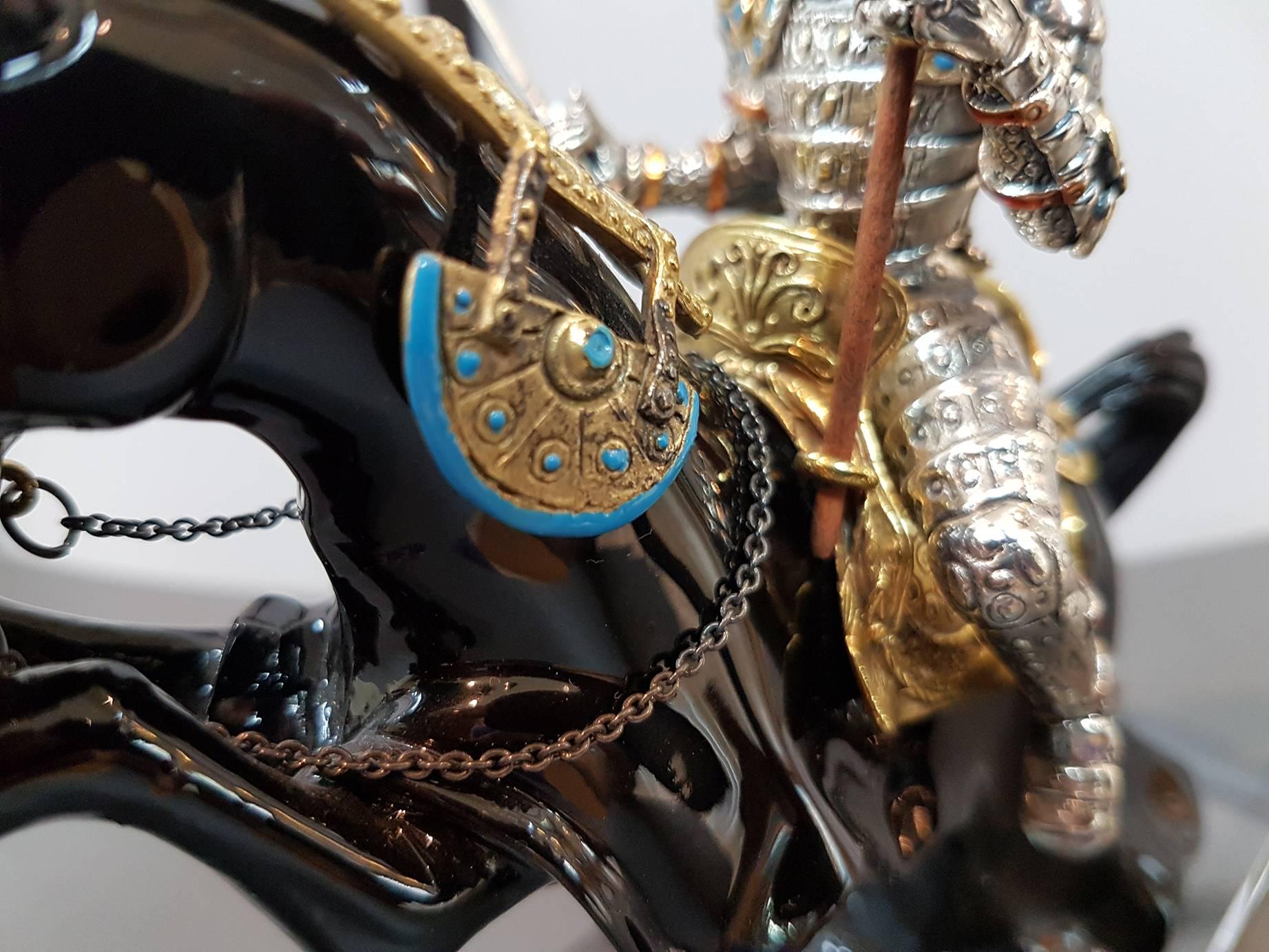 Italian 20th Century Made in Italy Sterling Silver Horse and Knight Armour
