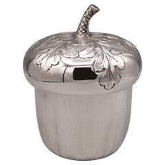 Vintage 20th Century Italian Silver Box Embossed and Chiselled by Hand Acorn Shape