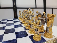 20th Century Italian Sterling Silver Chess Board, Chess Game sodalite , marble