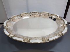 20. Jahrhundert Italienisch Oval Sterling Silber:: Perlmutt Tablett vergoldet Details