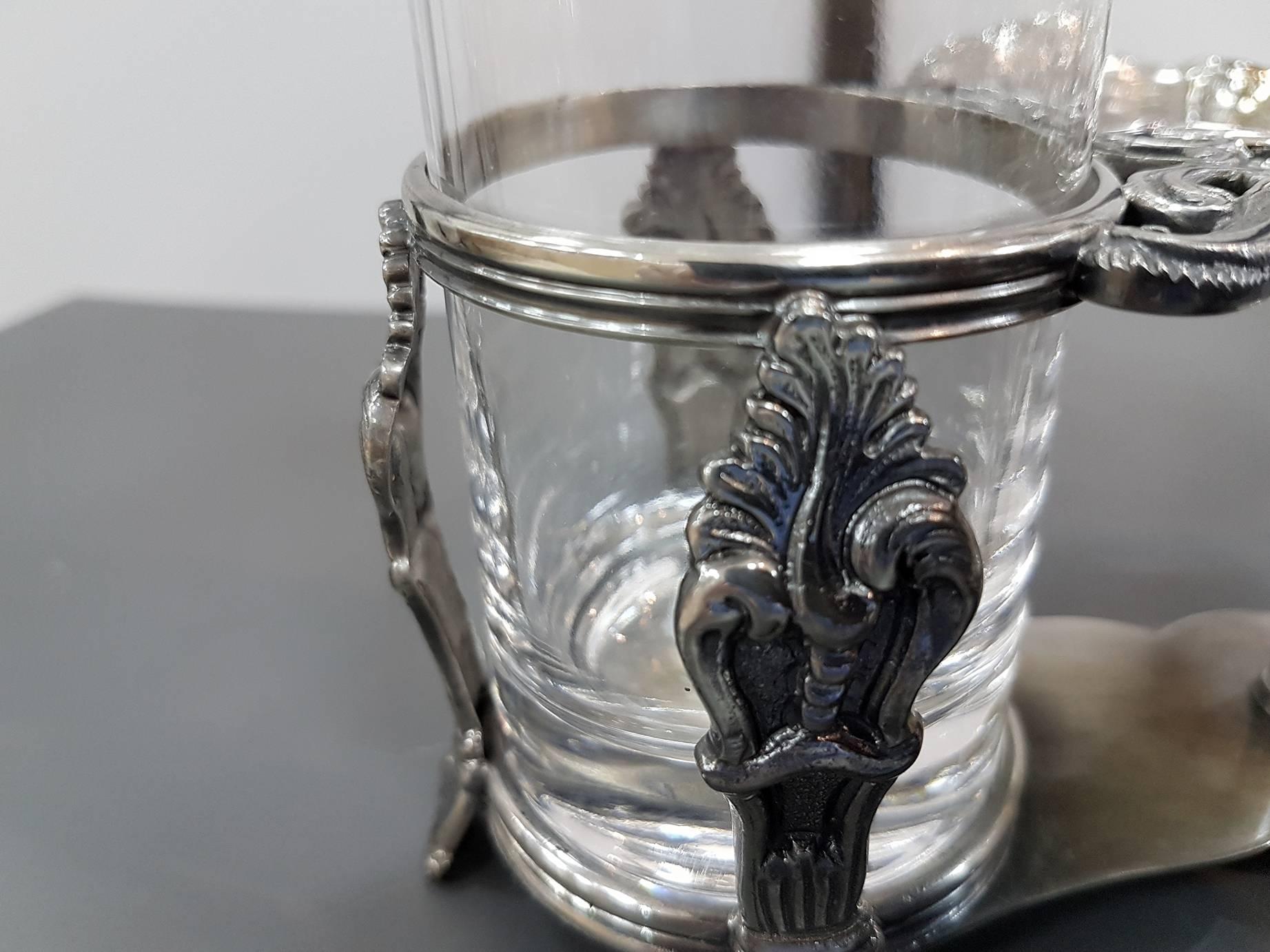 Hand-Crafted 20th Century Italian Silver - Cristal Venetian Replica Cruet For Sale