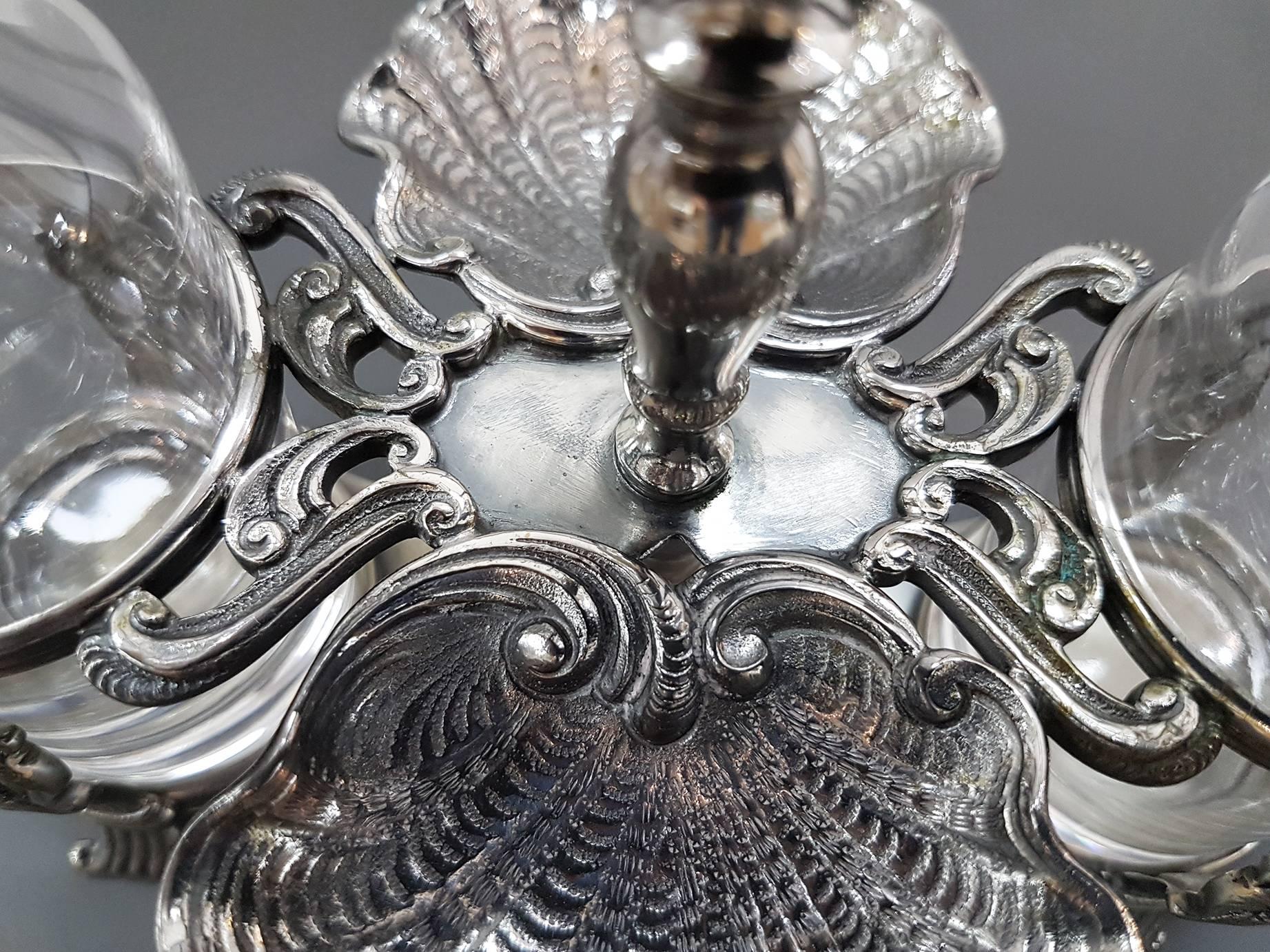 Mid-20th Century 20th Century Italian Silver - Cristal Venetian Replica Cruet For Sale