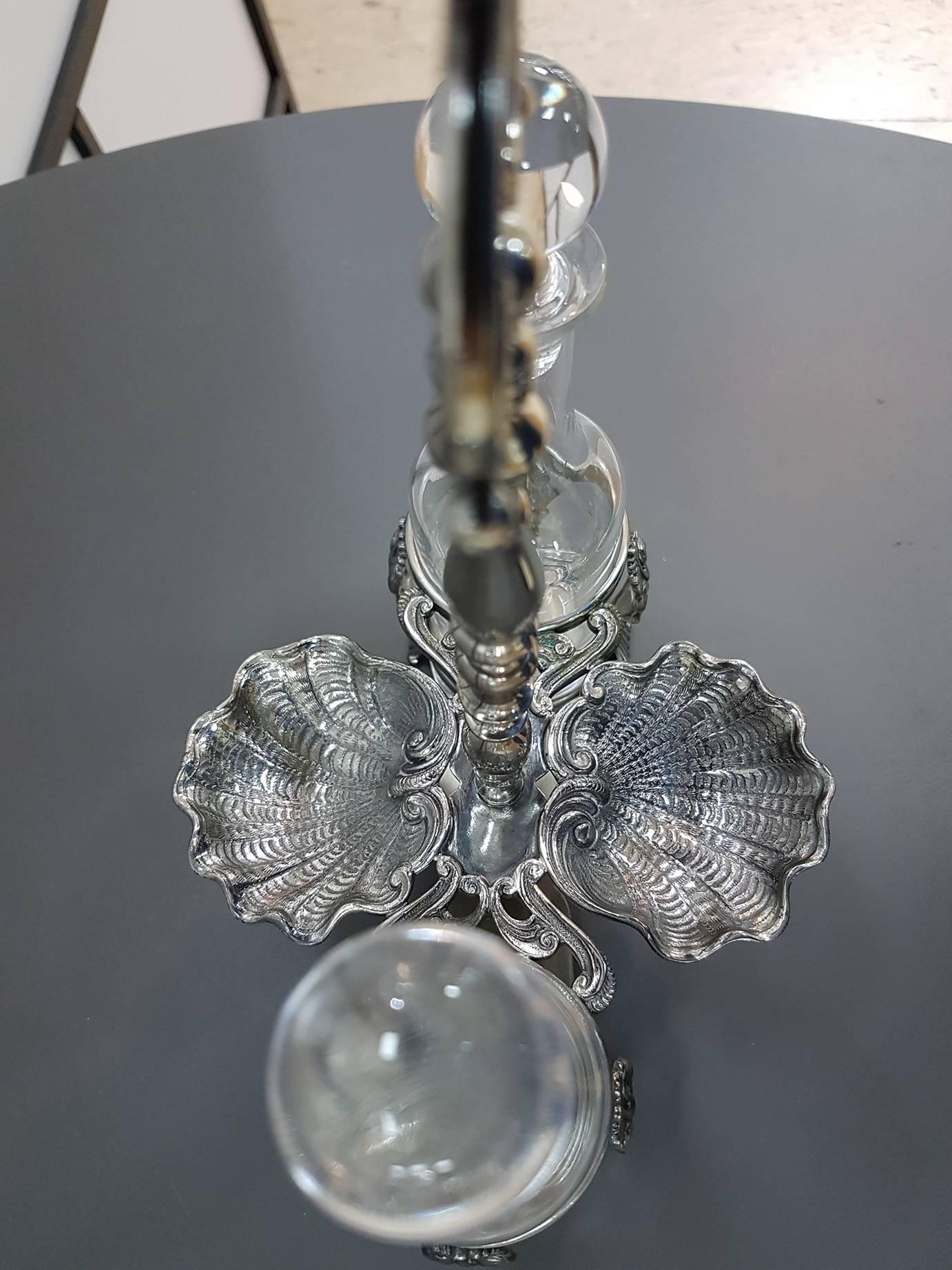 20th Century Italian Silver - Cristal Venetian Replica Cruet For Sale 1