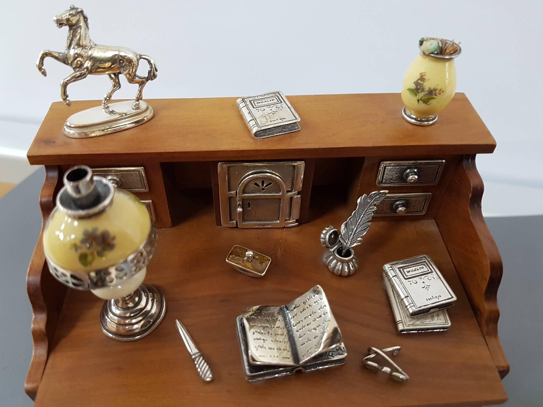 Other 20th Century Sterling Silver Writing Desk Miniature