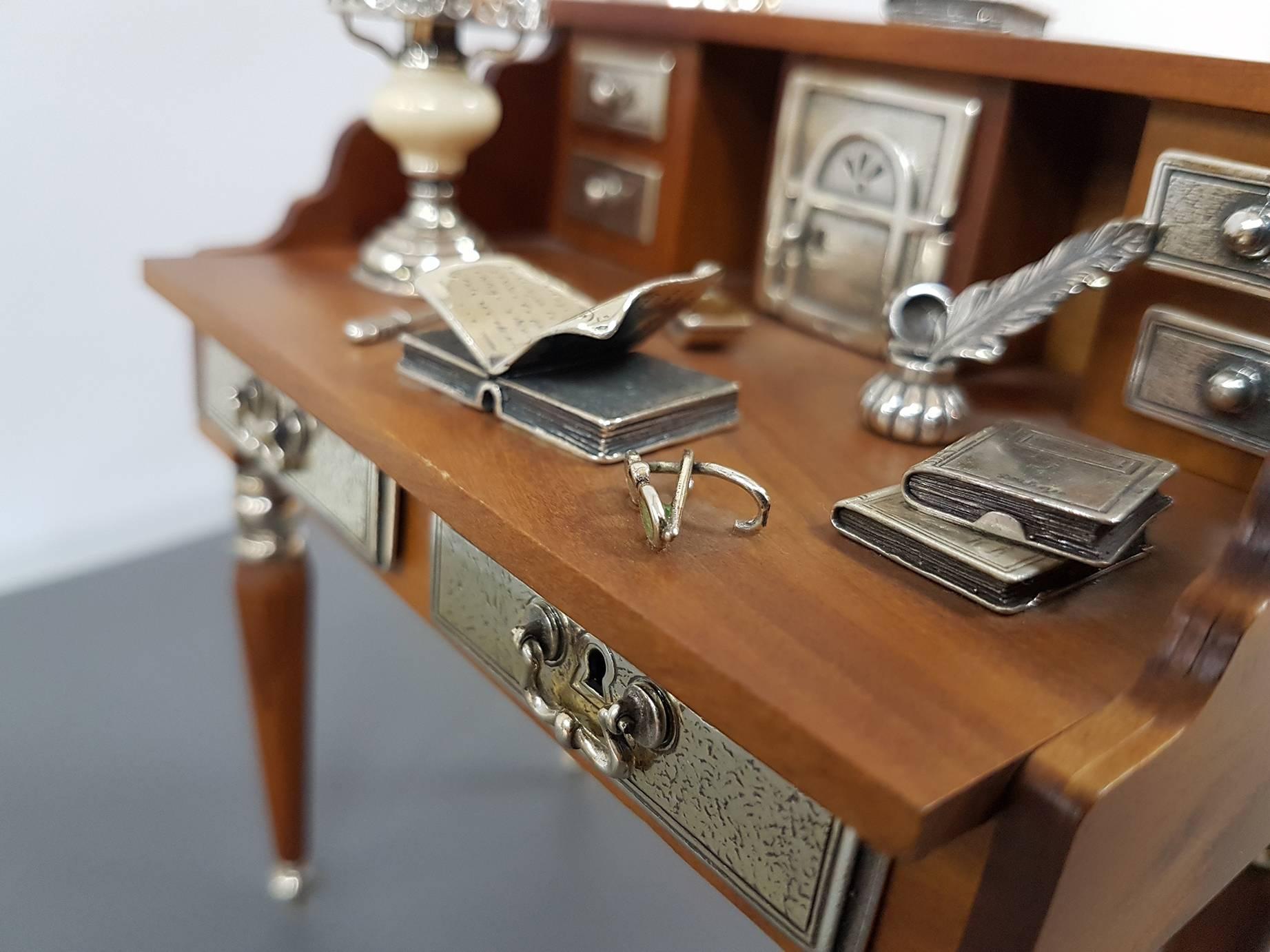 Late 20th Century 20th Century Sterling Silver Writing Desk Miniature