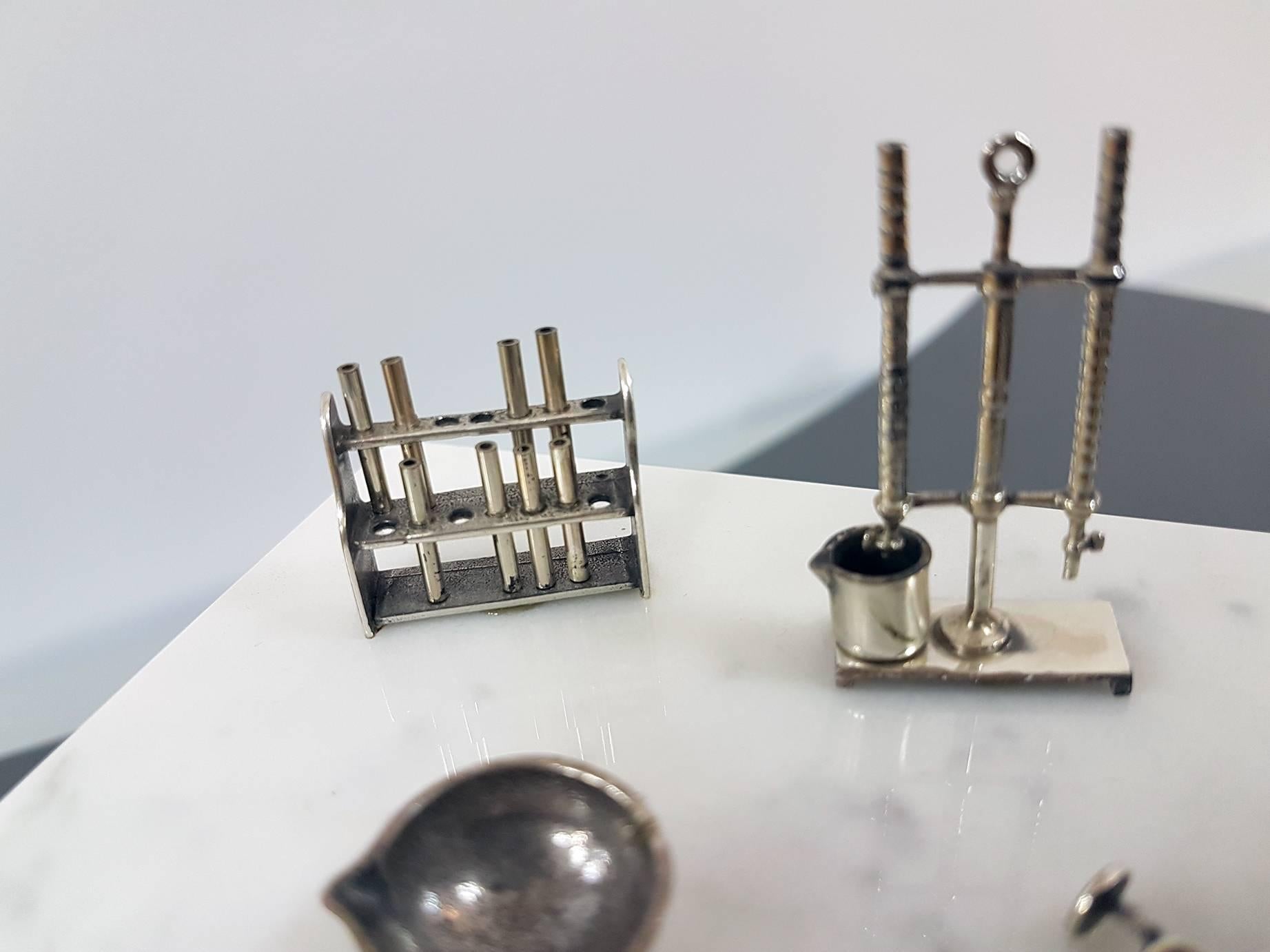 20th Century Italian Sterling Silver - Marble Miniature Chemist Worktable 2