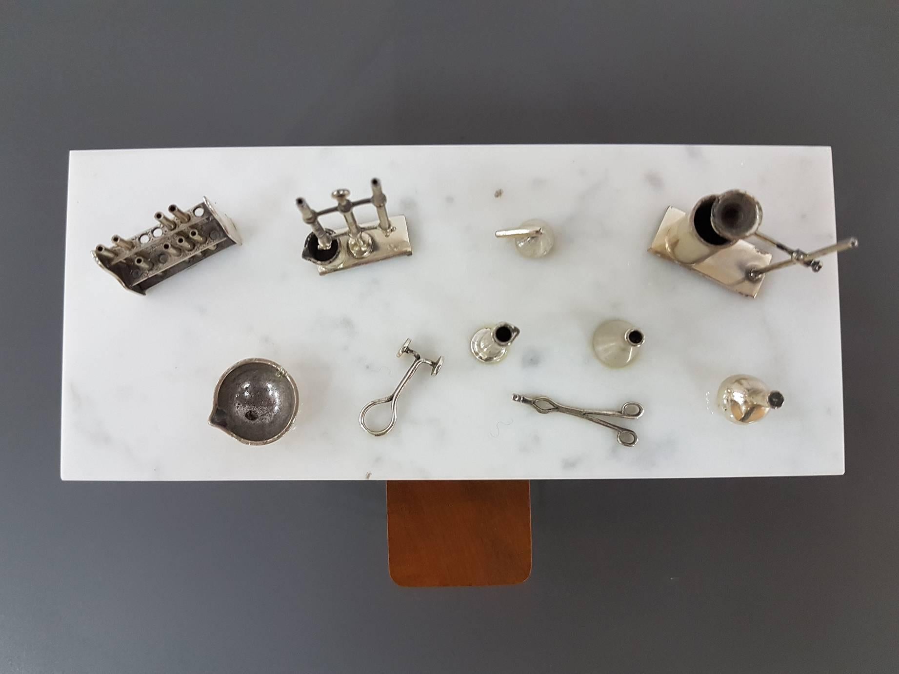 20th Century Italian Sterling Silver - Marble Miniature Chemist Worktable 4