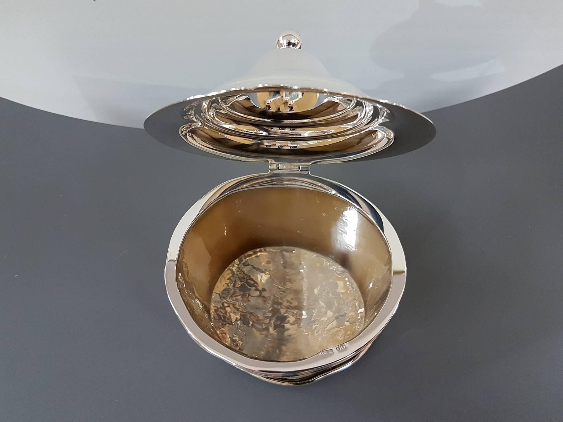 Ovale Tischschachtel aus italienischem Sterlingsilber, Naturhorn, 20. Jahrhundert (Handgefertigt) im Angebot
