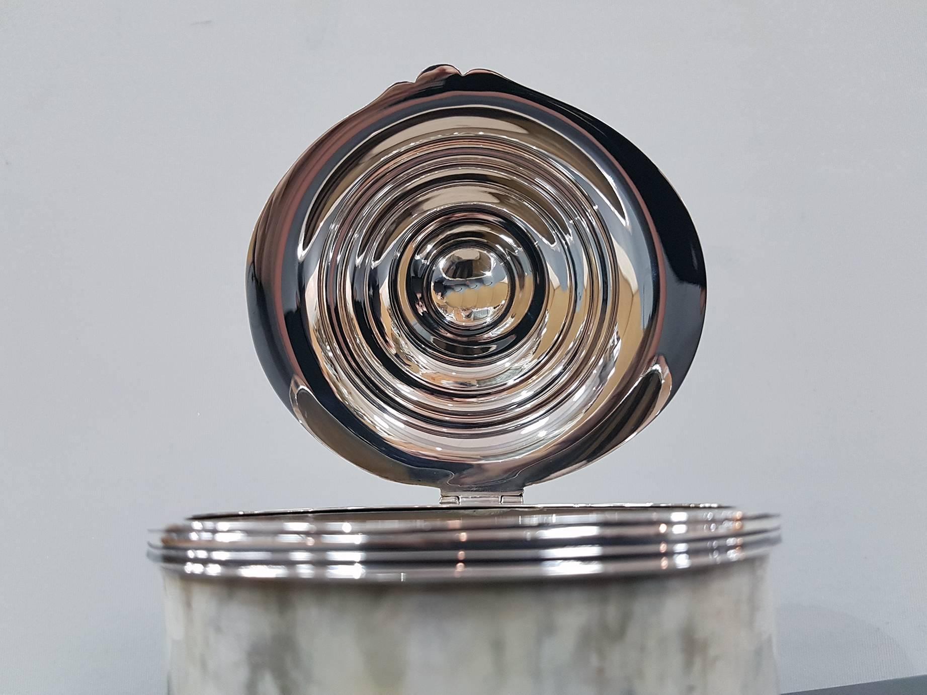 Ovale Tischschachtel aus italienischem Sterlingsilber, Naturhorn, 20. Jahrhundert im Zustand „Hervorragend“ im Angebot in VALENZA, IT