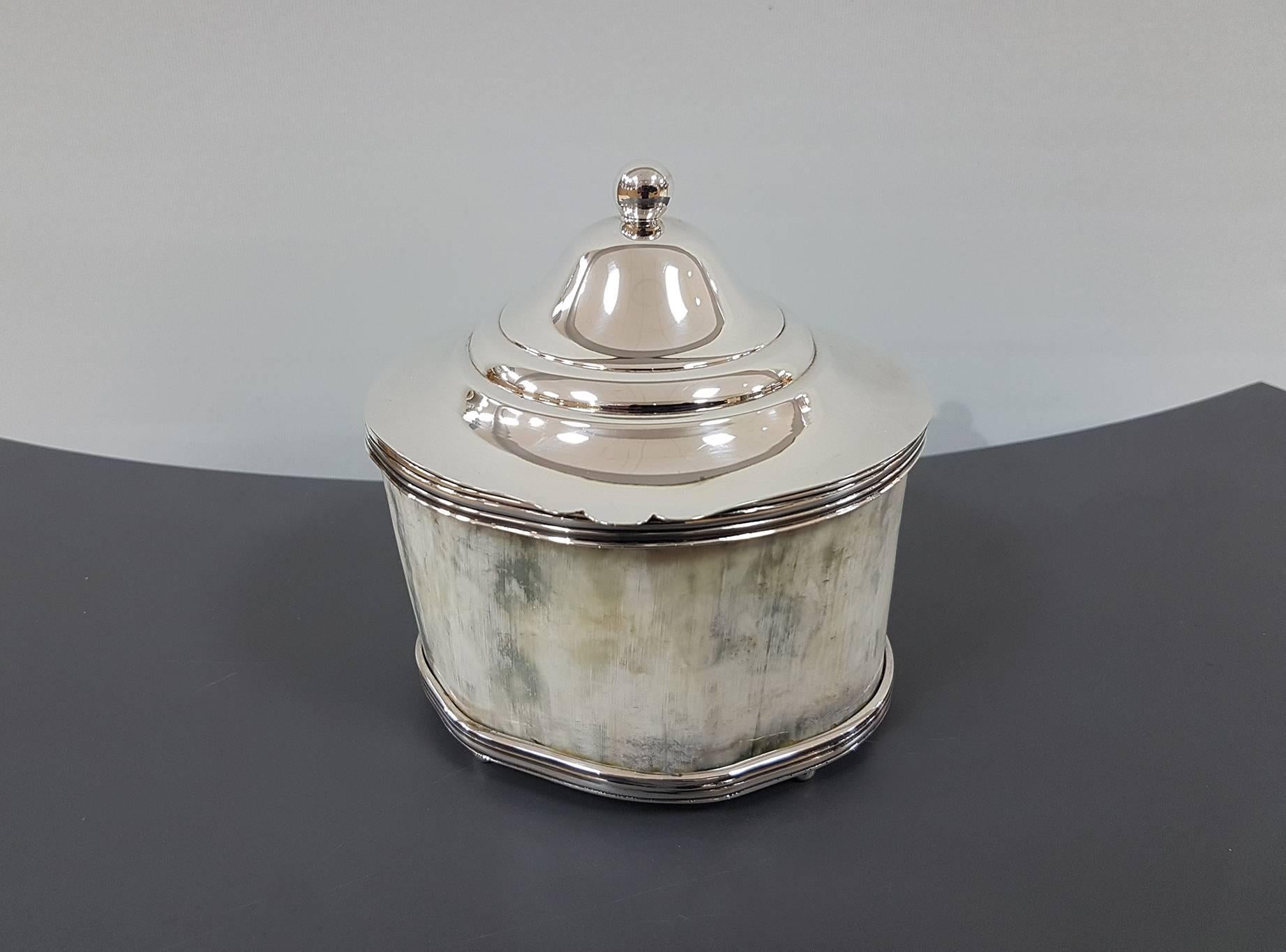 20th Century Italian Sterling Silver, Natural Horn Oval Table Box For Sale 3