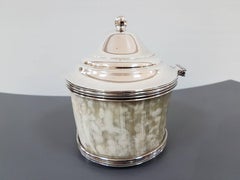 20th Century Italian Sterling Silver Round Box with Natural Horn Body