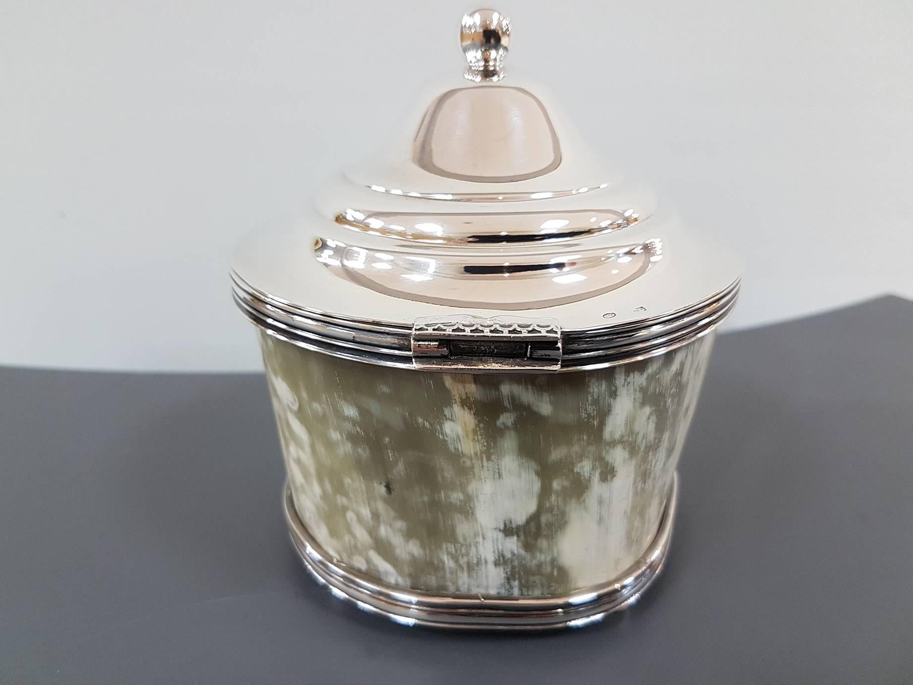 Other 20th Century Italian Sterling Silver Round Box with Natural Horn Body For Sale