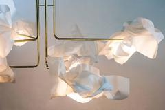 Customizable Paper Chandelier Handcrafted in Brass, Plastic Film and Aluminium