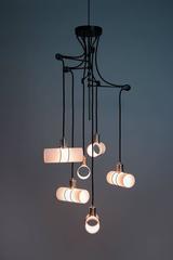 Customizable Pendant 875 Chandelier in Frosted Glass and Brass Body