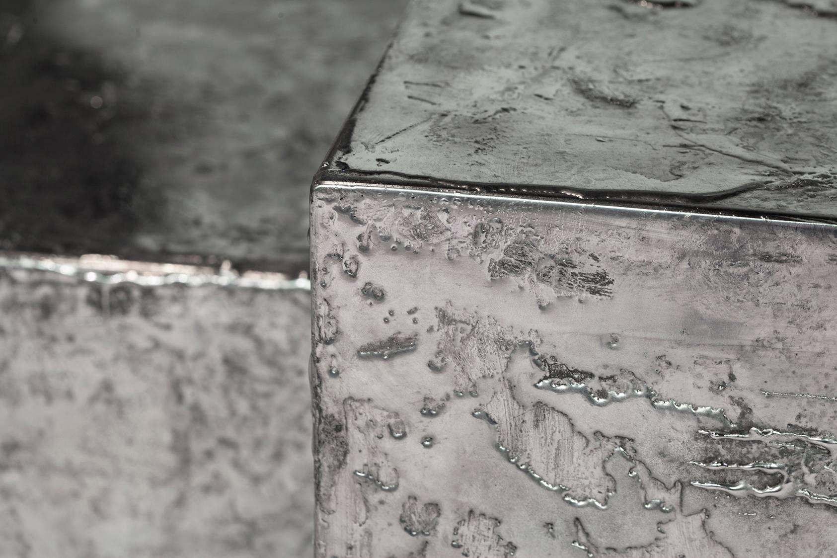 Polished Pewter Landscape Cocktail Table, Made from Pewter on Steel For Sale