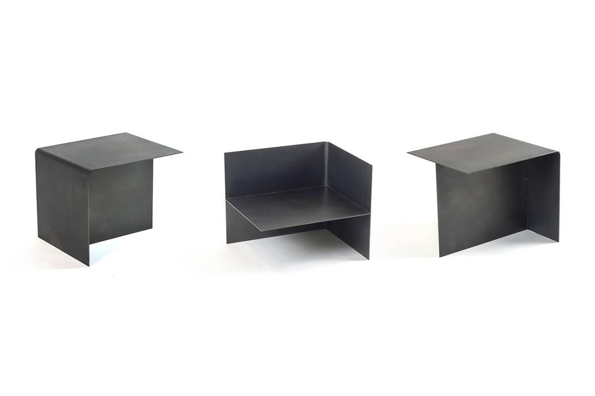 Modern Modular T Tables for Cocktail and Coffee Table, Made of Darkened Stainless Steel For Sale