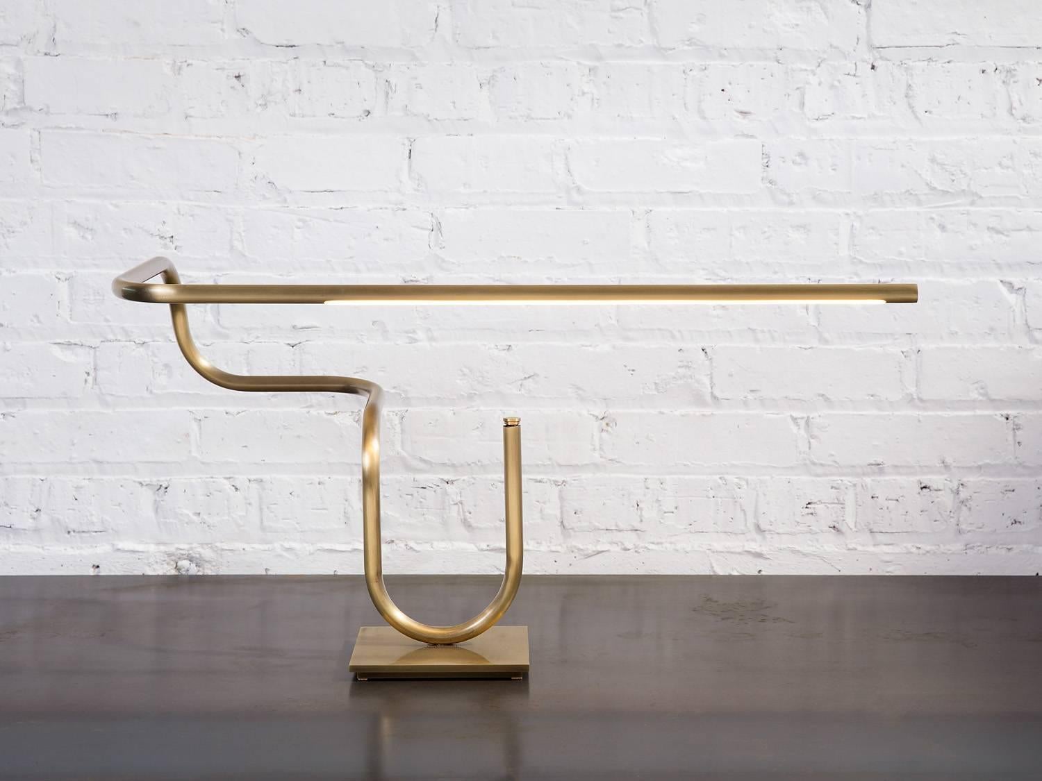 Modern Tube Desk/Table Lamp, Handmade in Brass by Christopher Gentner For Sale