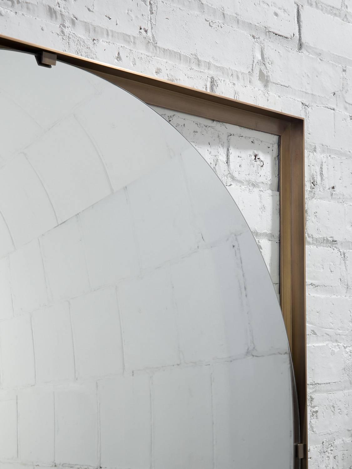 Contemporary Convex Galt Mirror with Bronze Frame, Designed by Christopher Gentner For Sale
