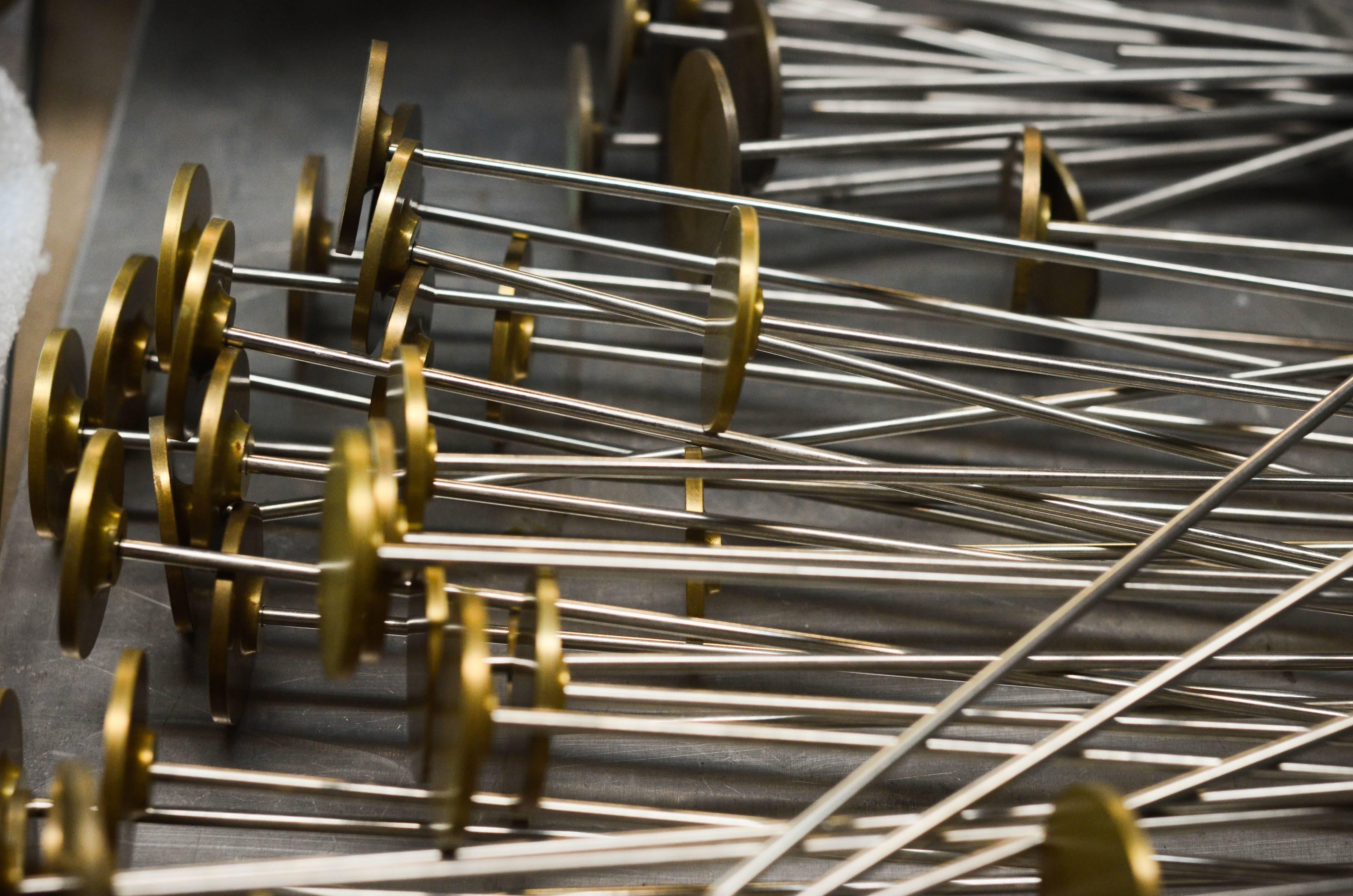 Modern Dischi Side Table, Inspired by Harry Bertoia, Made of Brass and Stainless Steel For Sale