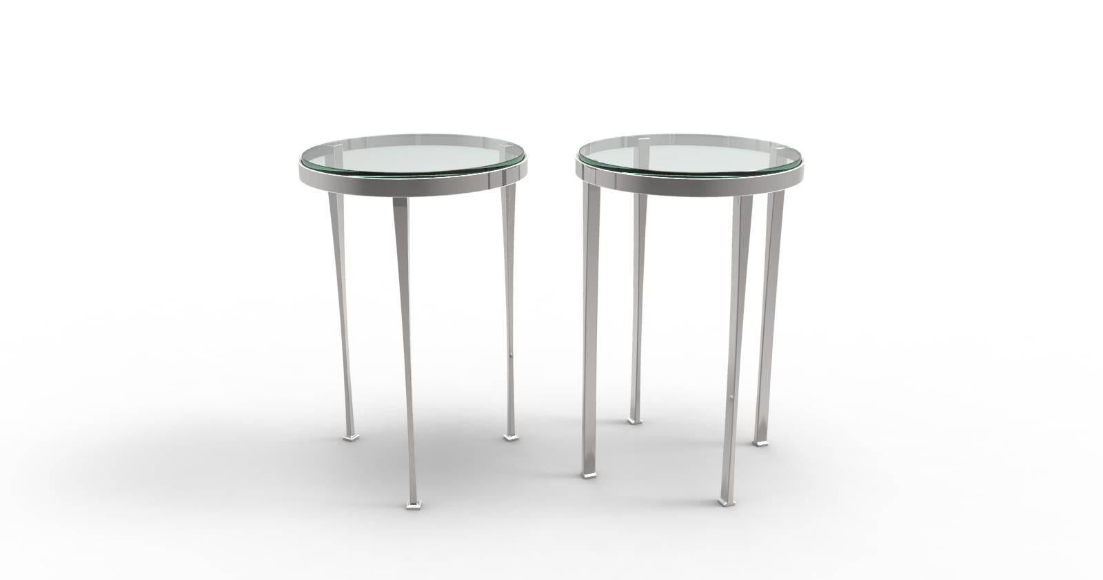 Modern Ainslie Side Table, Nickle-Plated Steel with Star-Fire Edged Glass