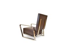 Corliss Lounge Armchair with Leather Seating and Polished Stainless Steel Body