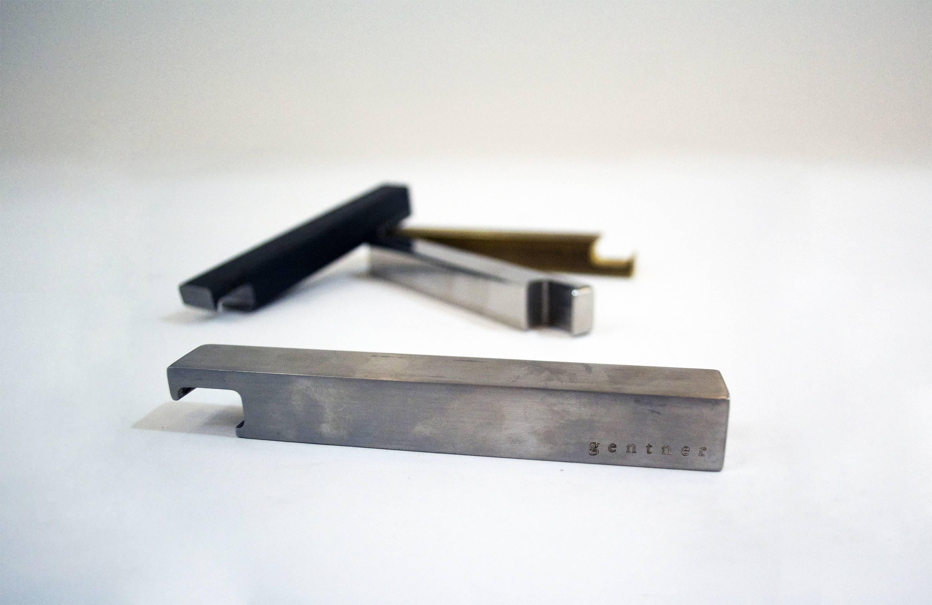 Minimal Bottle Opener Made in Brass, Stainless Steel and Raw Steel In New Condition For Sale In Chicago, IL