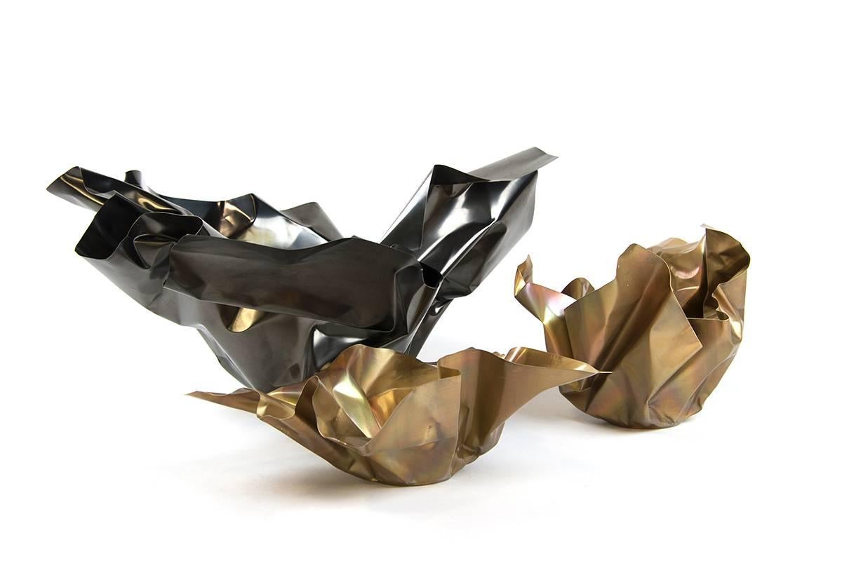 Paper Bowl 1, Made of Crumpled Brass Sheet, Handcrafted and Formed in Chicago For Sale 1