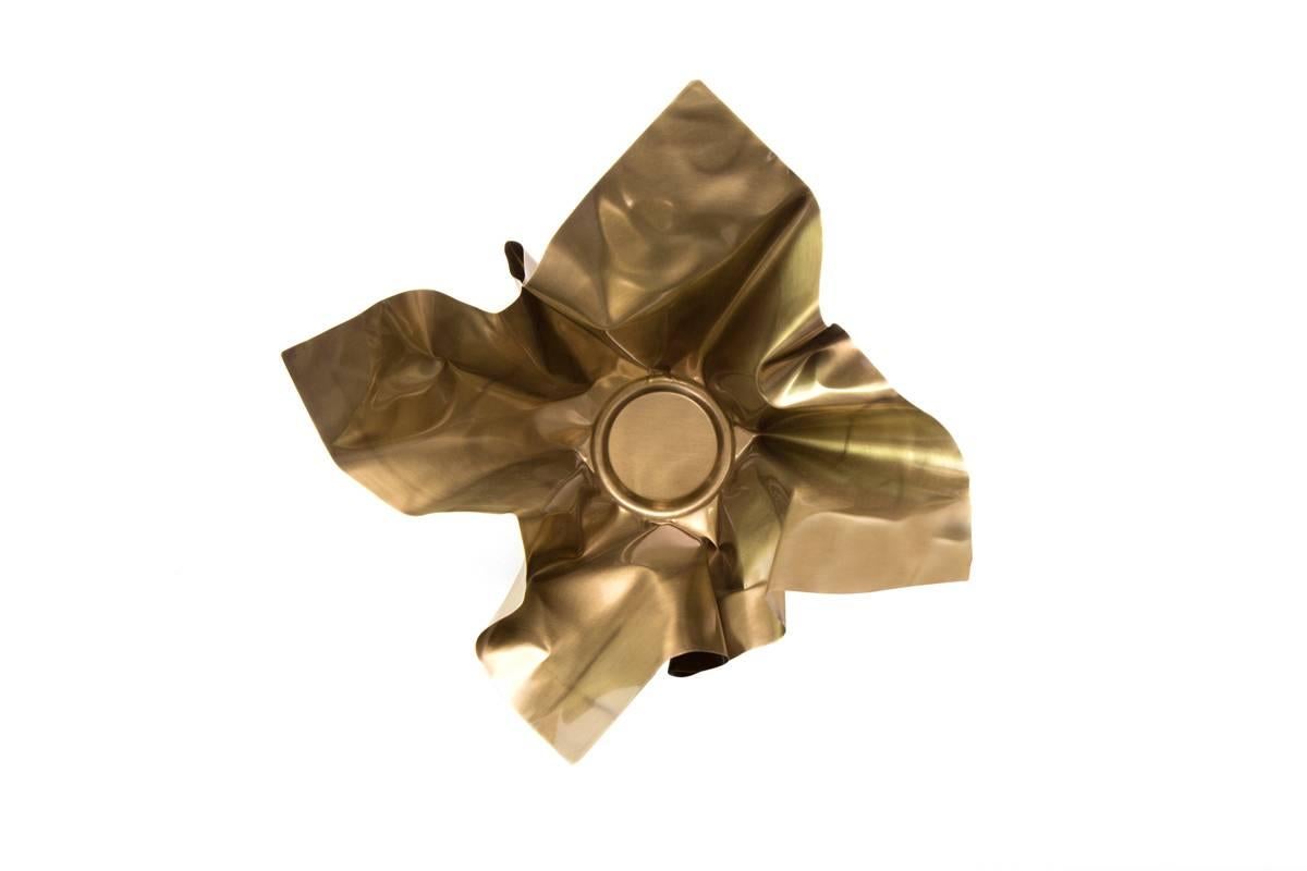 Modern Paper Bowl 1, Made of Crumpled Brass Sheet, Handcrafted and Formed in Chicago For Sale