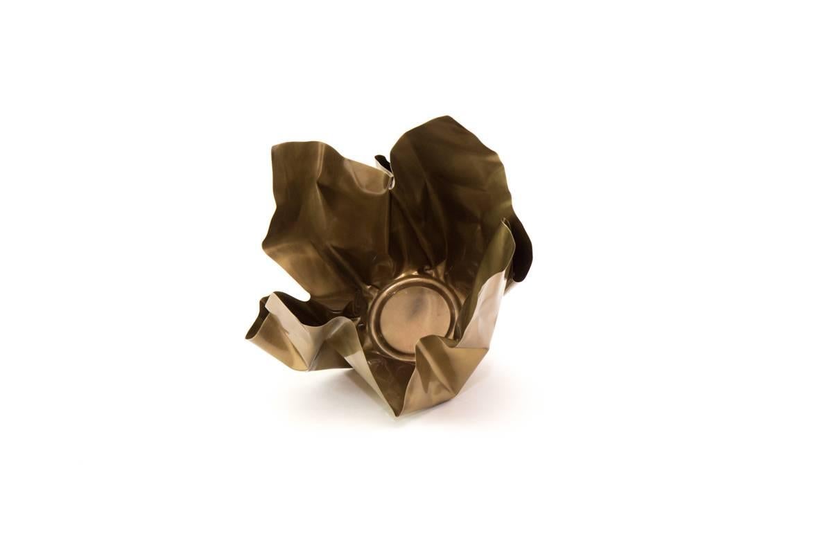 Modern Paper Bowl Two, Made of Crumpled Brass Sheet, Handcrafted and Formed in Chicago For Sale