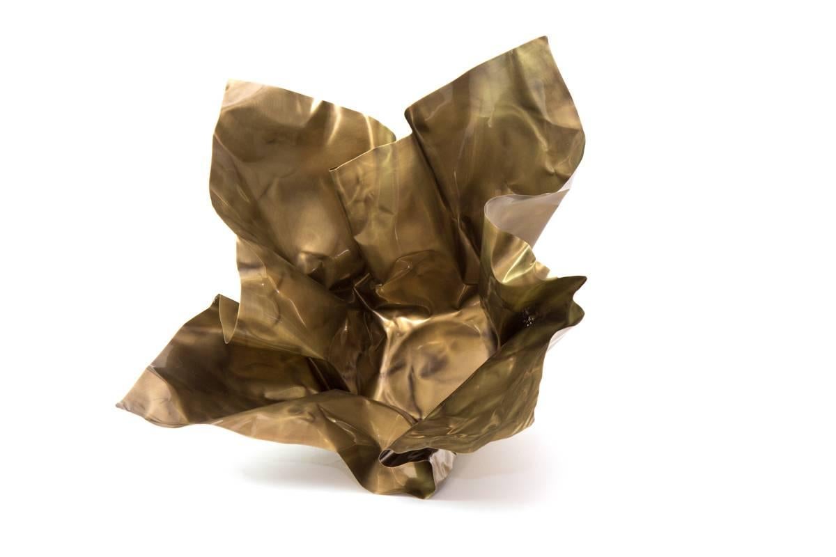 Modern Paper Bowl 3, Made of Crumpled Brass Sheet, Handcrafted and Formed in Chicago For Sale