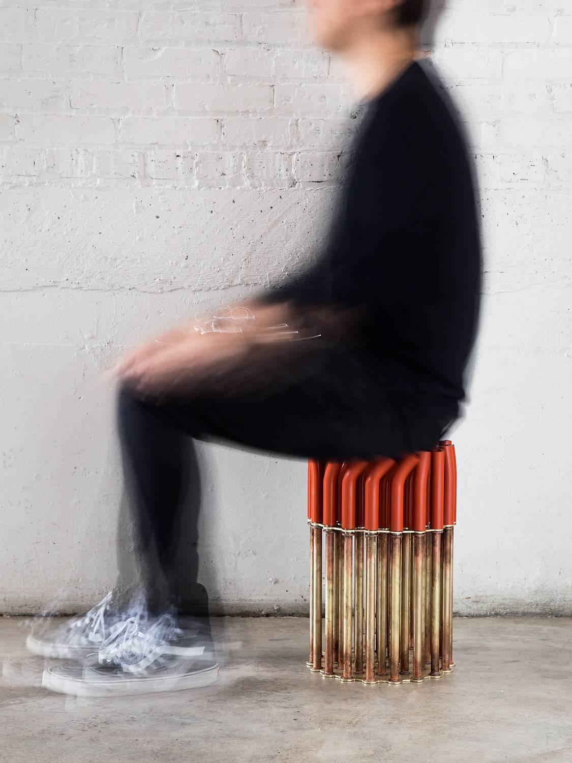 Patinated Stool #1 in Brass and Red Silicon For Sale