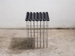 Sgabello #3 in acciaio inox e pelle