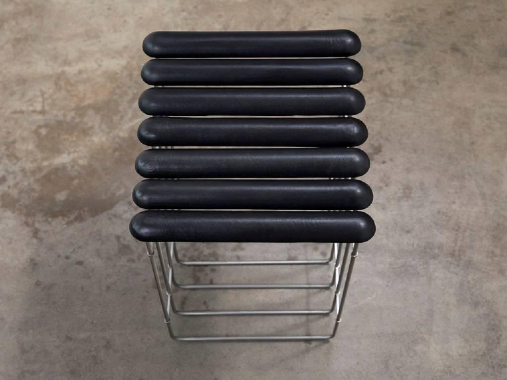 Minimalist Stool #3 in Stainless Steel and Leather For Sale