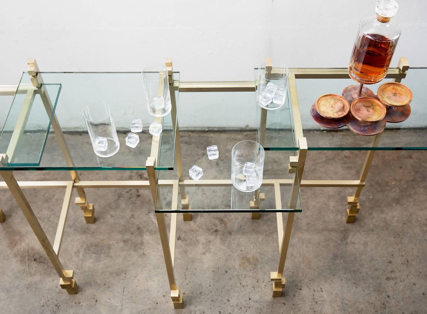 Modern Console Table in Brass and Glass For Sale
