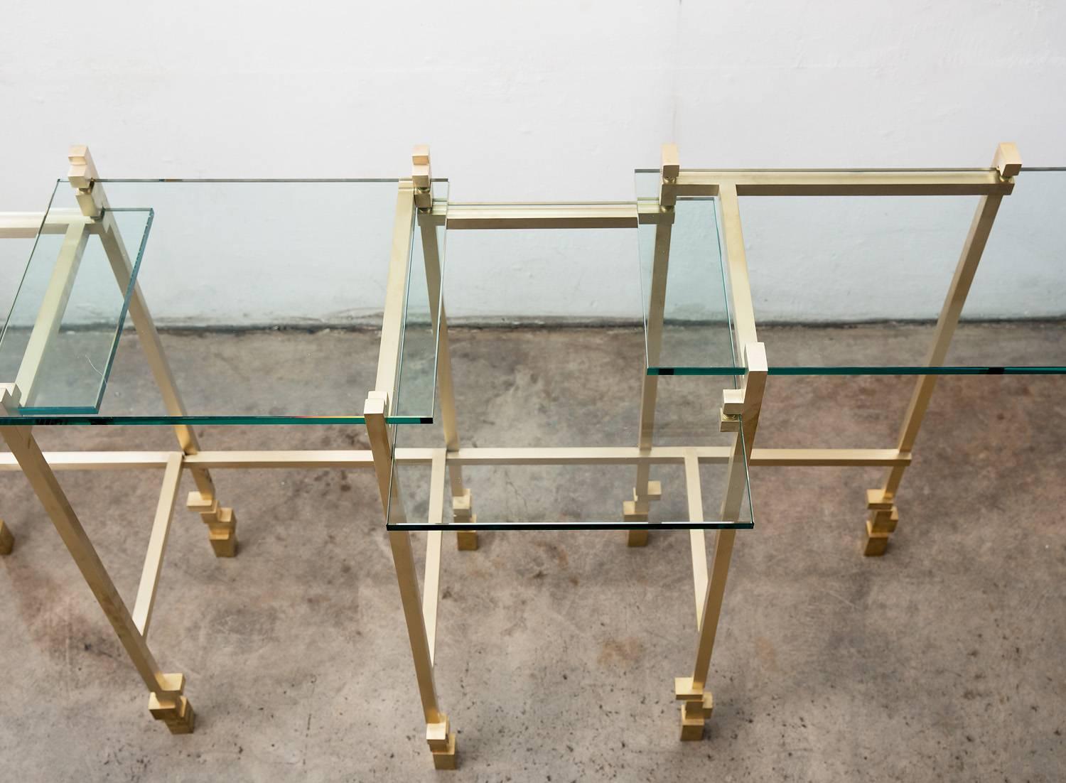 American Console Table in Brass and Glass For Sale
