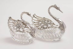 Set of Four Silver and Crystal Swans