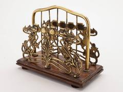 19th Century Art Nouveau Brass and Oak Letter Rack