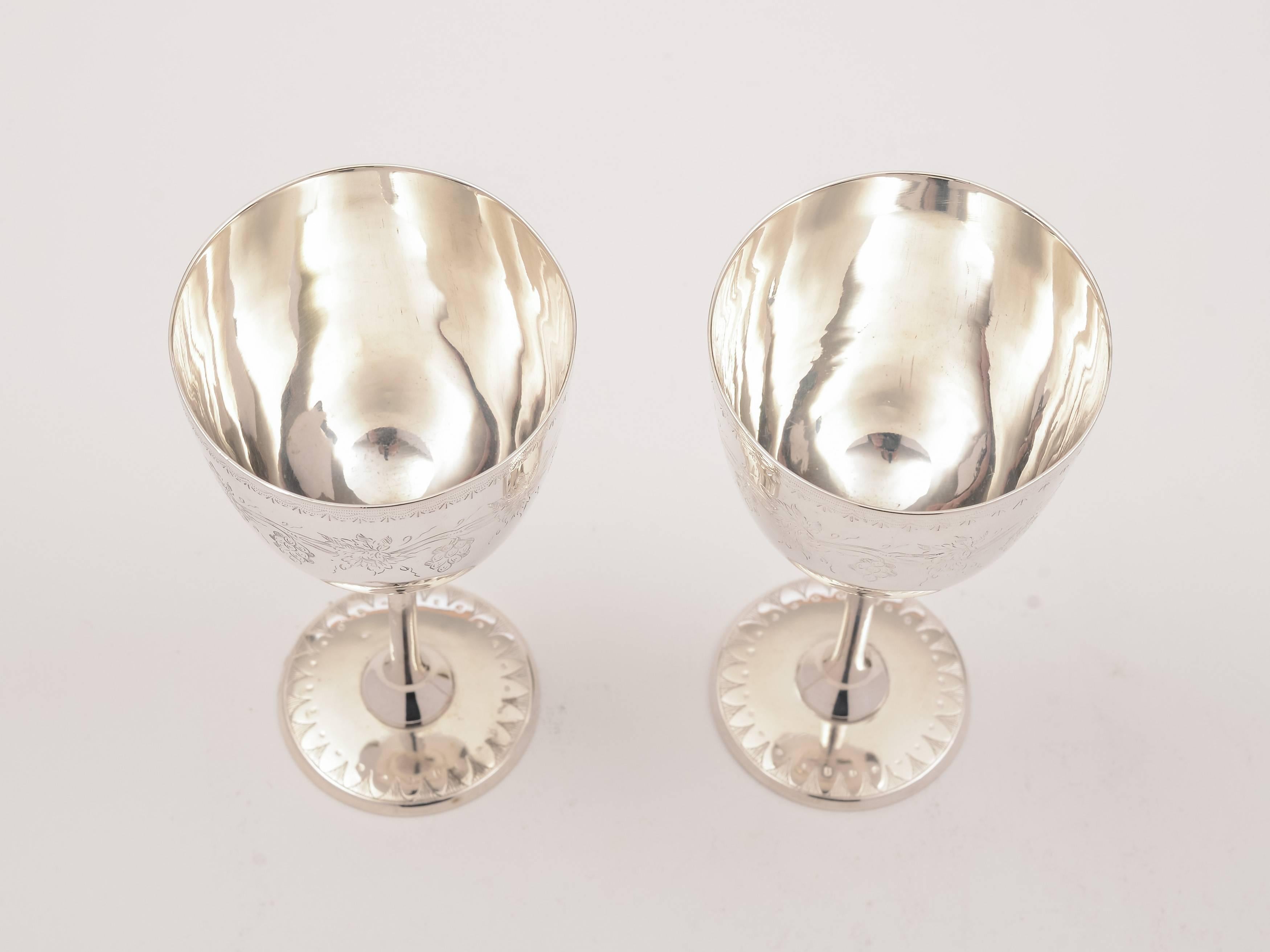 Victorian Pair of 19th Century Silver Plated Wine Goblets For Sale