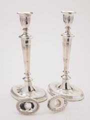 Pair of Large 19th Century Victorian Silver-on-Copper Candlesticks