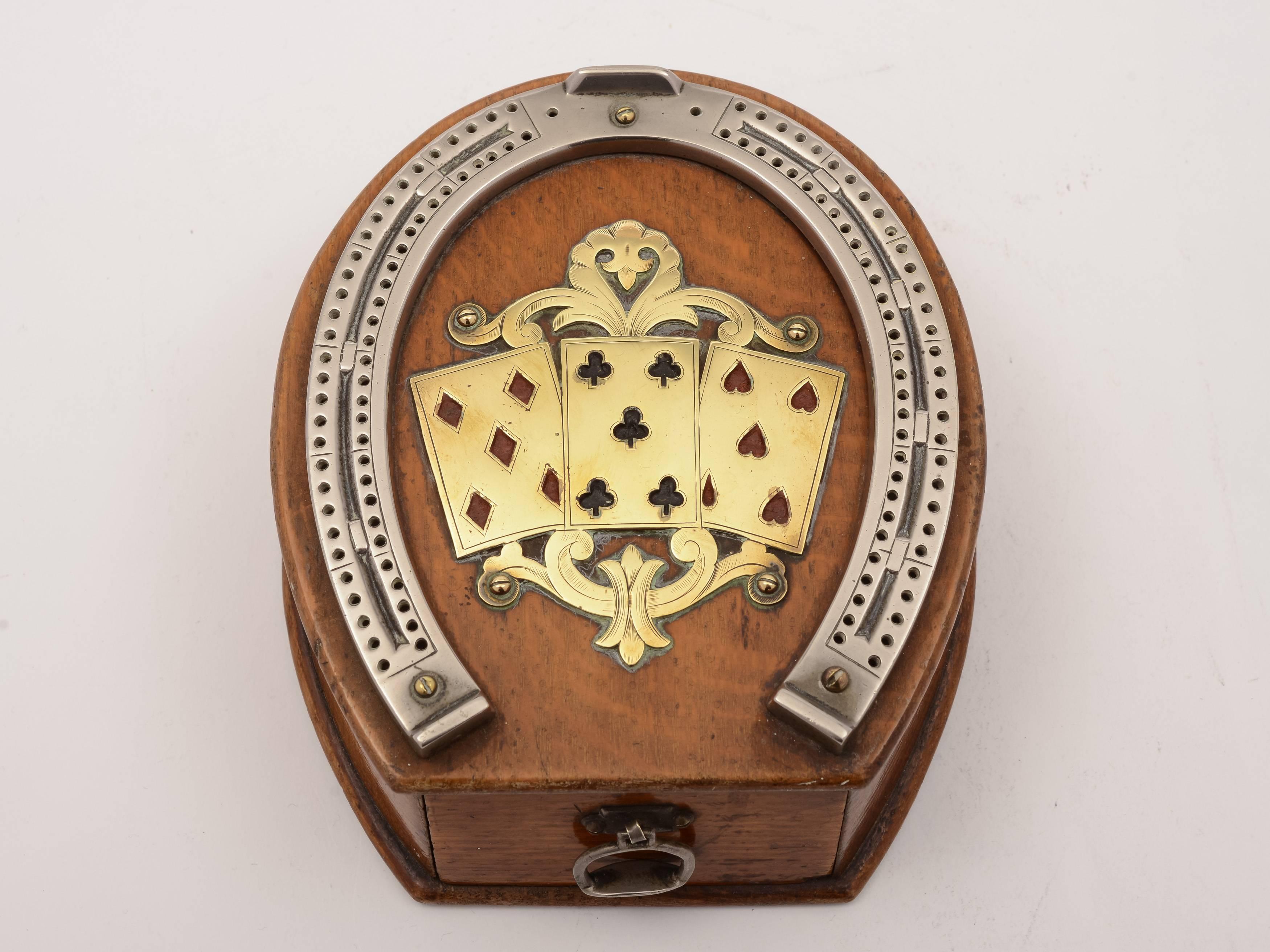 British 19th Century Victorian Horse Shoe-Shaped Oak Cribbage Board