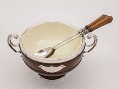 19th Century Victorian Oak Trophy Style Salad Bowl with Servers