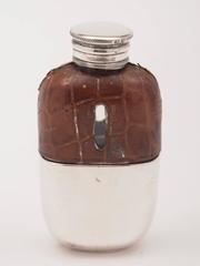 Small 19th Century Victorian Crocodile Skin Covered Flask