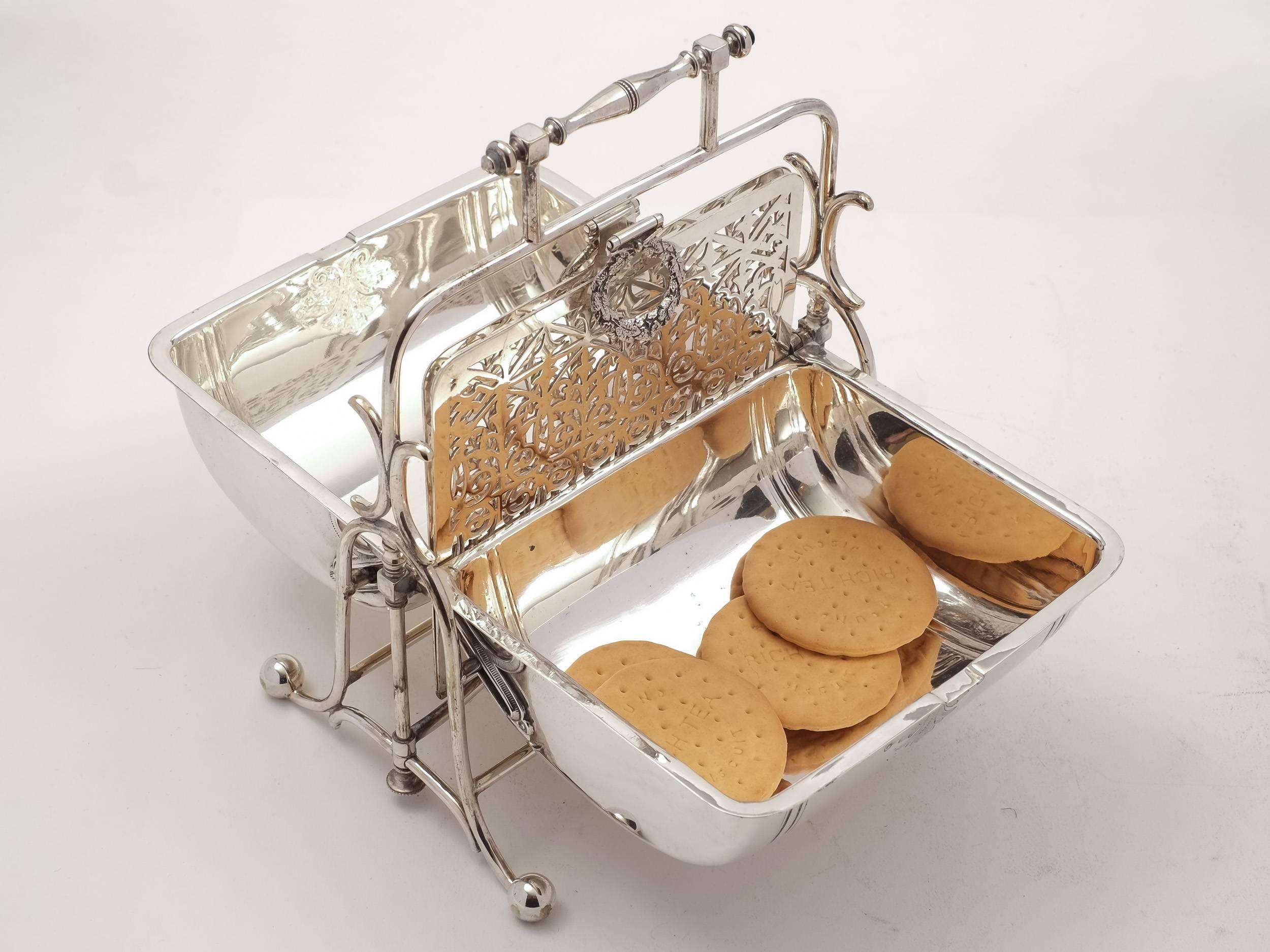English 19th Century Victorian Silver Plated Folding Biscuit or Cookie Box For Sale
