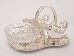 19th Century Victorian Silver Plated and Glass Seafood Serving Set