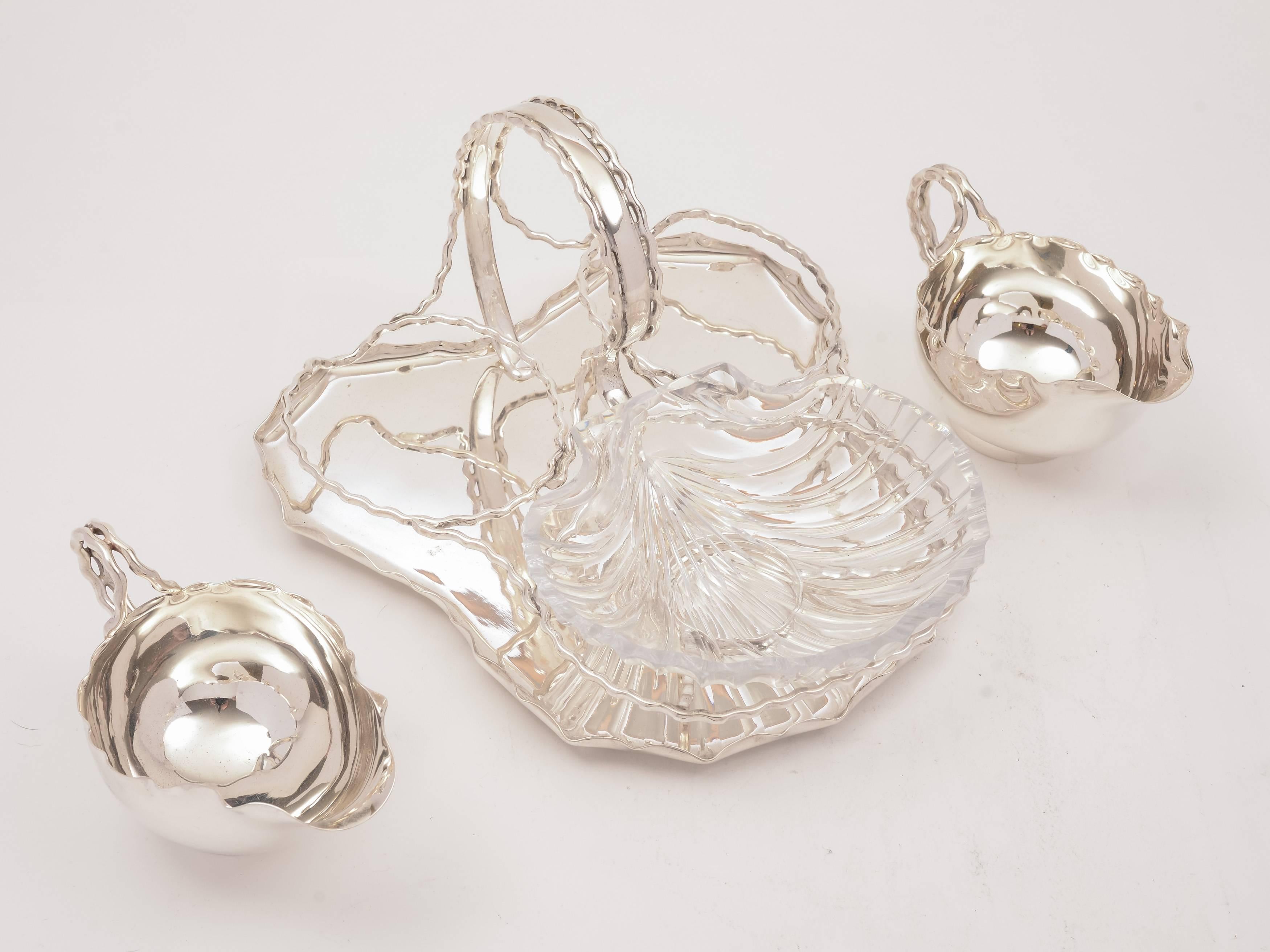 English 19th Century Victorian Silver Plated and Glass Seafood Serving Set For Sale