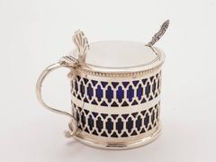 20th Century Vintage Silver Mustard Pot with Spoon