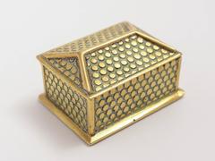19th Century Victorian House Shaped Two-Division Brass Stamp Box