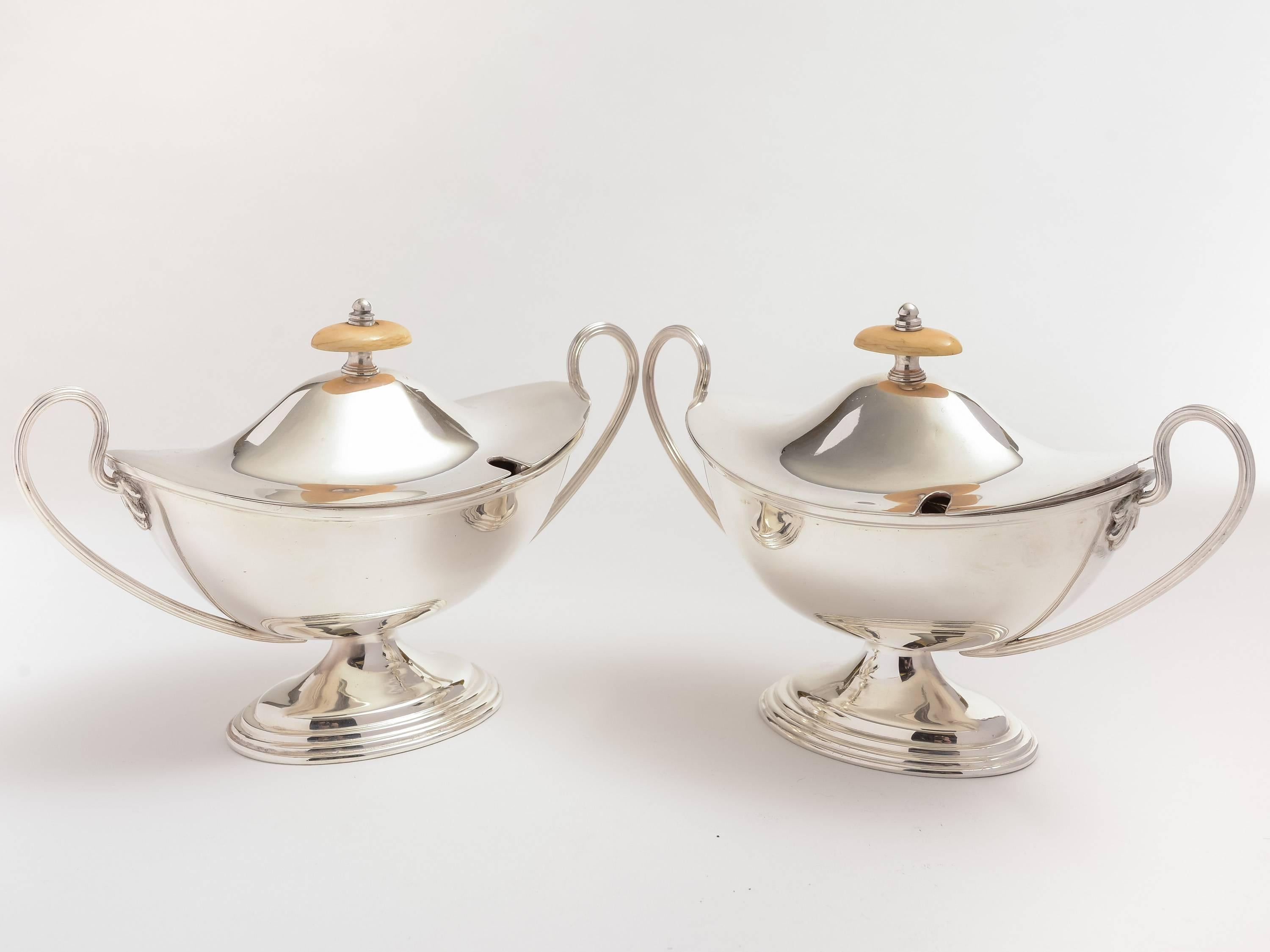 Late Victorian Pair of 19th Century Victorian Silver Plated Sauce Tureens