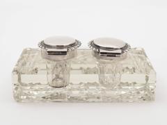 20th Century Edwardian Silver Topped Cut-Glass Double Ink Pot